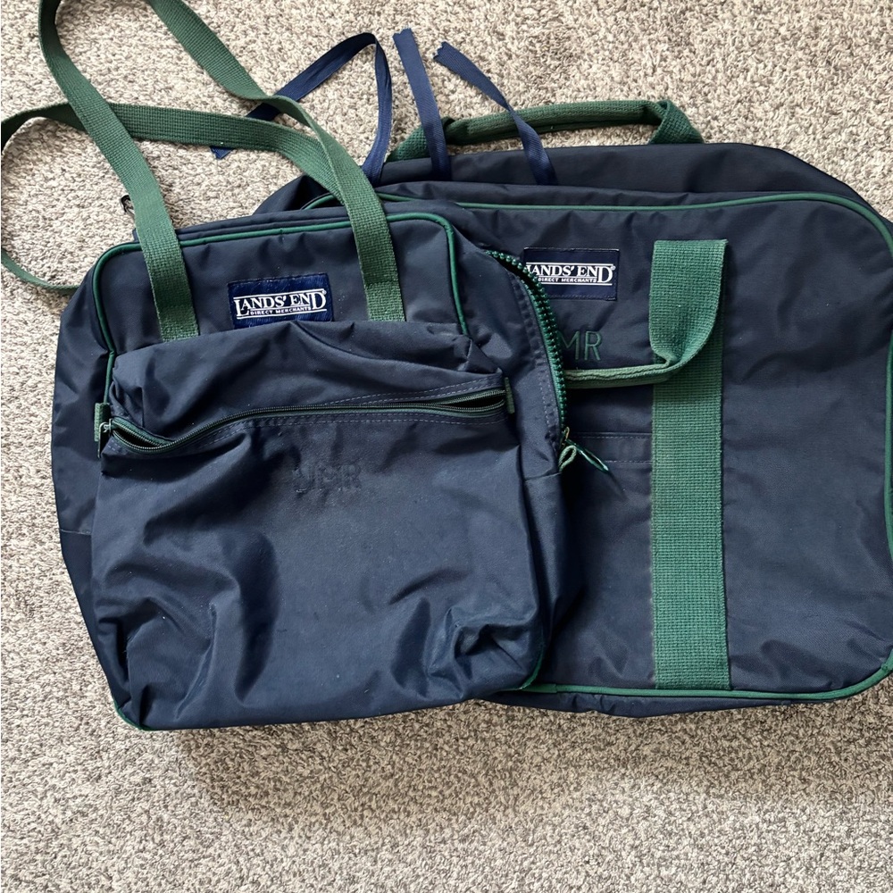 Lands' End Vintage Navy and Green Bag Set